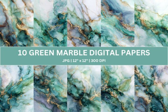 Download 10 Emerald Gold Marble Digital Paper - Emerald gold marble Collection